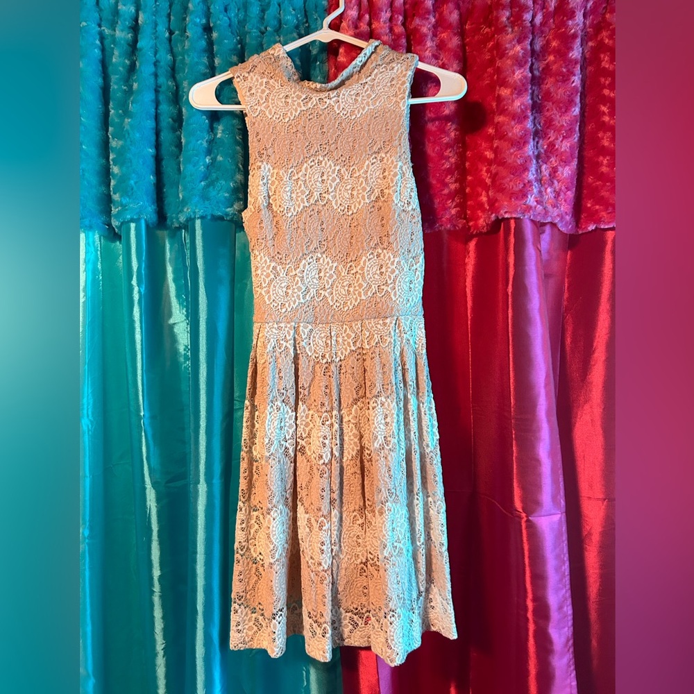 blush and cream lace dress